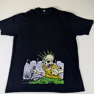 Punk Rock Skeleton Graphic T-Shirt Mens XL Black Modern Retro Mind Police